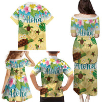 Aloha Turtle Family on The Beach Family Matching Puletasi and Hawaiian Shirt with Hawaiian Colorful Plumeria LT03 - Polynesian Pride