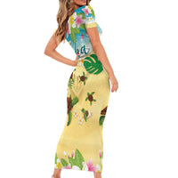 Aloha Turtle Family on The Beach Family Matching Short Sleeve Bodycon Dress and Hawaiian Shirt with Hawaiian Colorful Plumeria LT03 - Polynesian Pride