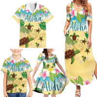 Aloha Turtle Family on The Beach Family Matching Summer Maxi Dress and Hawaiian Shirt with Hawaiian Colorful Plumeria LT03 - Polynesian Pride