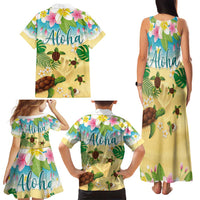 Aloha Turtle Family on The Beach Family Matching Tank Maxi Dress and Hawaiian Shirt with Hawaiian Colorful Plumeria LT03 - Polynesian Pride