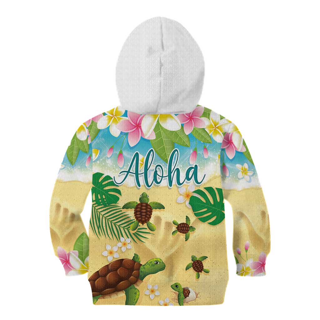 Aloha Turtle Family on The Beach Kid Hoodie with Hawaiian Colorful Plumeria LT03 - Polynesian Pride