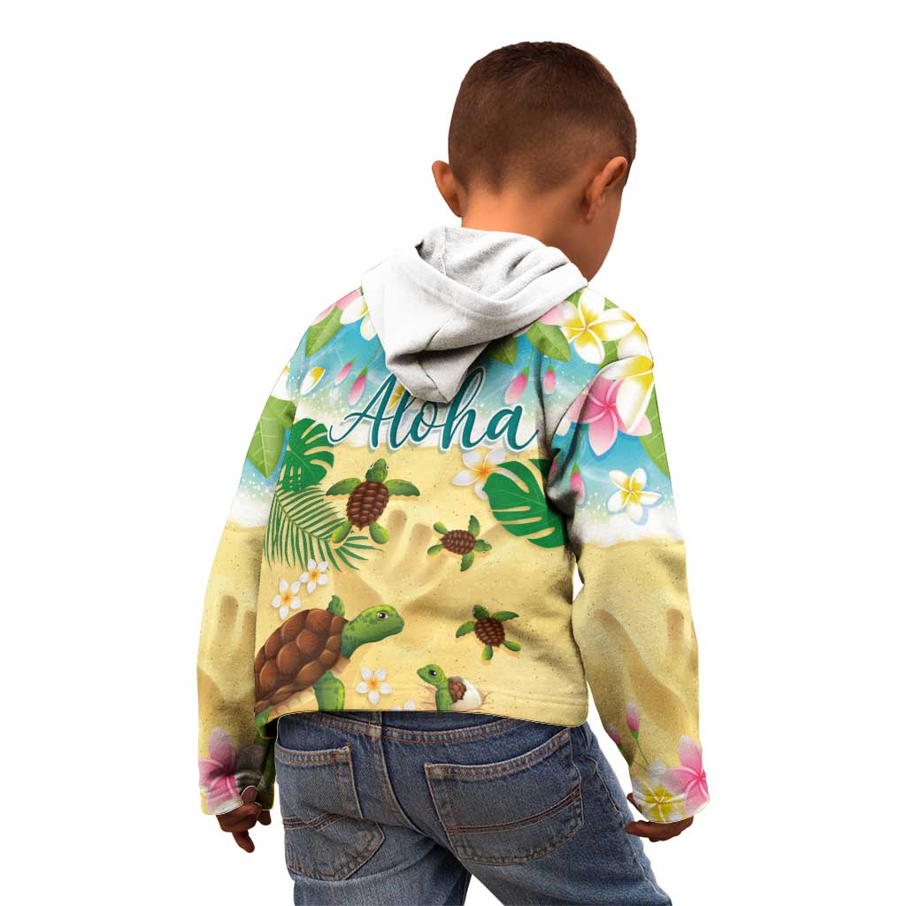 Aloha Turtle Family on The Beach Kid Hoodie with Hawaiian Colorful Plumeria LT03 - Polynesian Pride