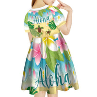 Aloha Turtle Family on The Beach Kid Short Sleeve Dress with Hawaiian Colorful Plumeria LT03 - Polynesian Pride