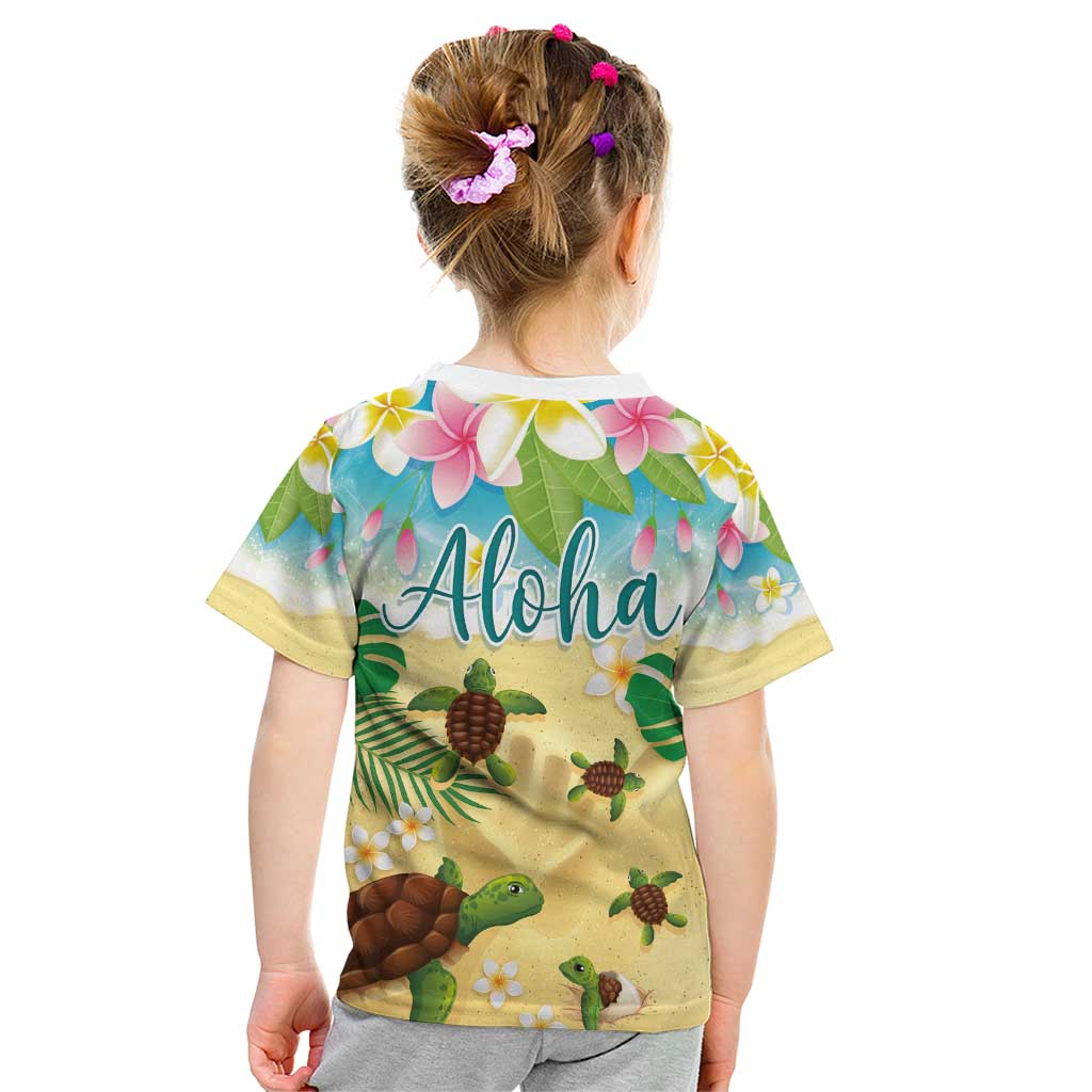Aloha Turtle Family on The Beach Kid T Shirt with Hawaiian Colorful Plumeria LT03 - Polynesian Pride
