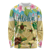 Aloha Turtle Family on The Beach Long Sleeve Shirt with Hawaiian Colorful Plumeria LT03 Unisex Beige - Polynesian Pride