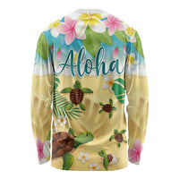 Aloha Turtle Family on The Beach Long Sleeve Shirt with Hawaiian Colorful Plumeria LT03 - Polynesian Pride