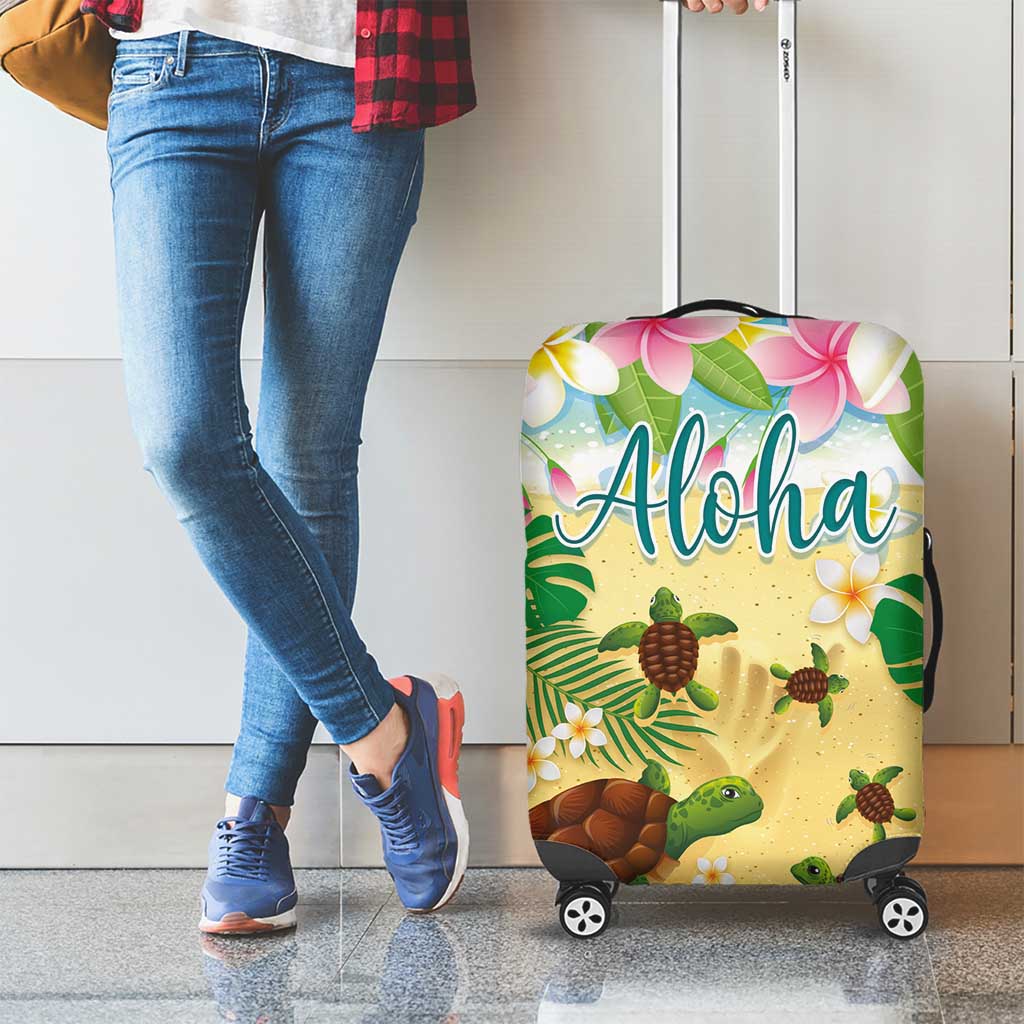 Aloha Turtle Family on The Beach Luggage Cover with Hawaiian Colorful Plumeria LT03 - Polynesian Pride