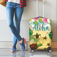 Aloha Turtle Family on The Beach Luggage Cover with Hawaiian Colorful Plumeria LT03 - Polynesian Pride