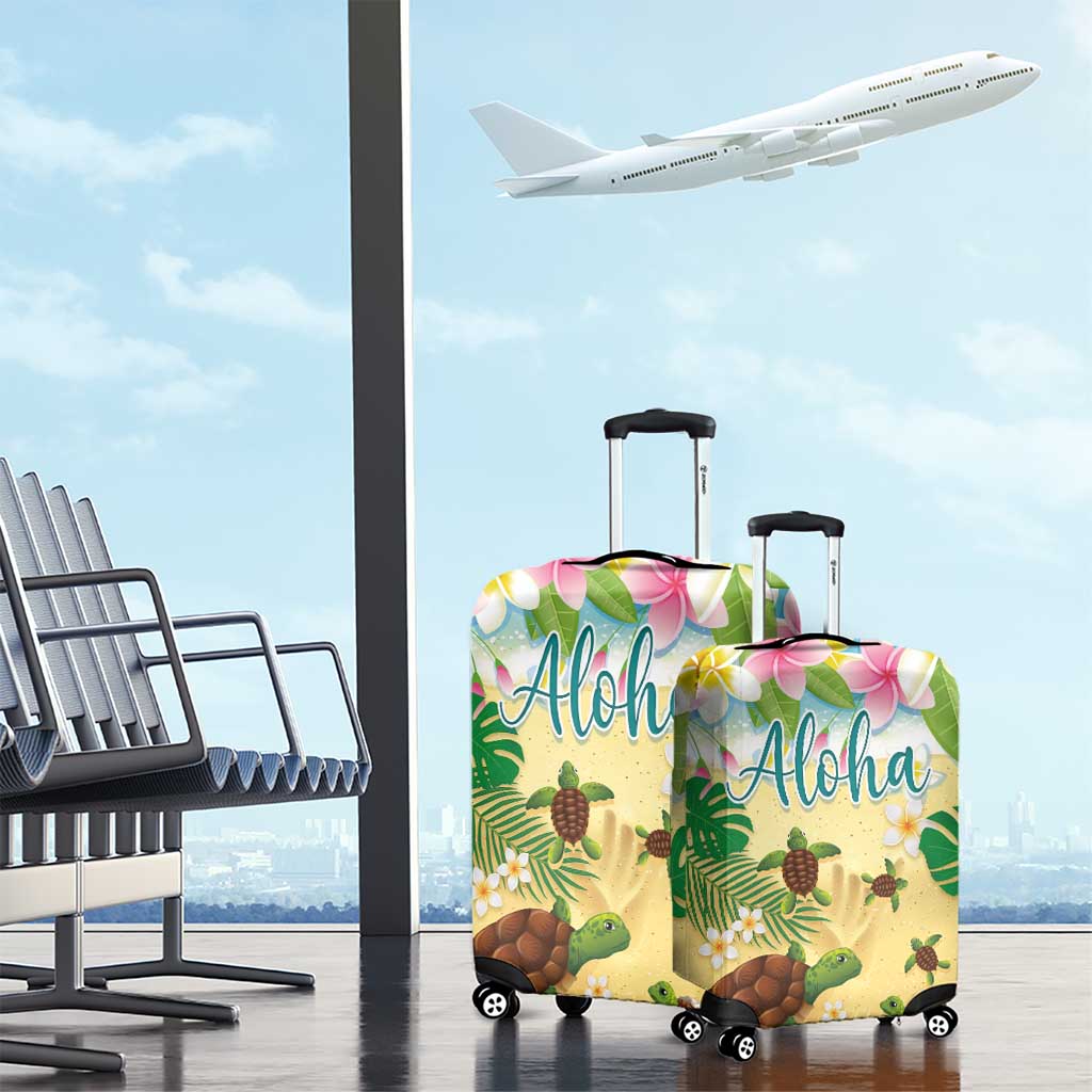 Aloha Turtle Family on The Beach Luggage Cover with Hawaiian Colorful Plumeria LT03 - Polynesian Pride
