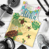 Aloha Turtle Family on The Beach Men Tank Top with Hawaiian Colorful Plumeria LT03 - Polynesian Pride