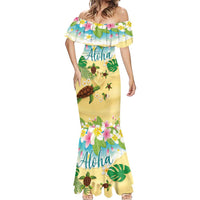 Aloha Turtle Family on The Beach Mermaid Dress with Hawaiian Colorful Plumeria LT03 - Polynesian Pride