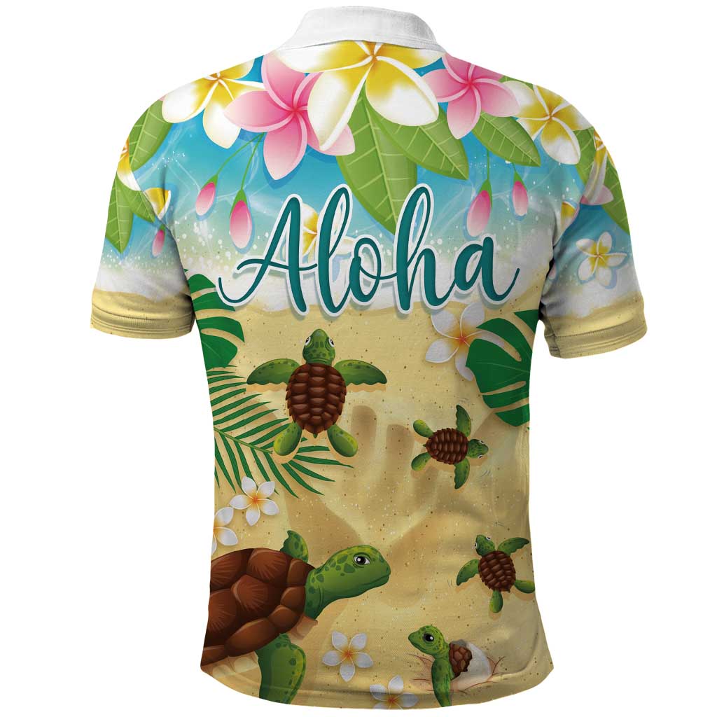 Aloha Turtle Family on The Beach Polo Shirt with Hawaiian Colorful Plumeria LT03 - Polynesian Pride