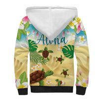 Aloha Turtle Family on The Beach Sherpa Hoodie with Hawaiian Colorful Plumeria LT03 - Polynesian Pride
