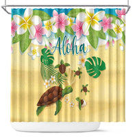Aloha Turtle Family on The Beach Shower Curtain with Hawaiian Colorful Plumeria LT03 Beige - Polynesian Pride
