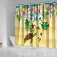 Aloha Turtle Family on The Beach Shower Curtain with Hawaiian Colorful Plumeria LT03 - Polynesian Pride