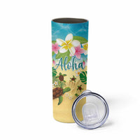 Hawaii Aloha Turtle Family on The Beach with Colorful Tropical Flowers Skinny Tumbler LT03 - Polynesian Pride