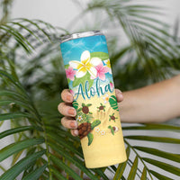Hawaii Aloha Turtle Family on The Beach with Colorful Tropical Flowers Skinny Tumbler LT03 - Polynesian Pride