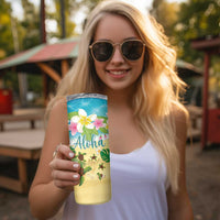 Hawaii Aloha Turtle Family on The Beach with Colorful Tropical Flowers Skinny Tumbler LT03 - Polynesian Pride