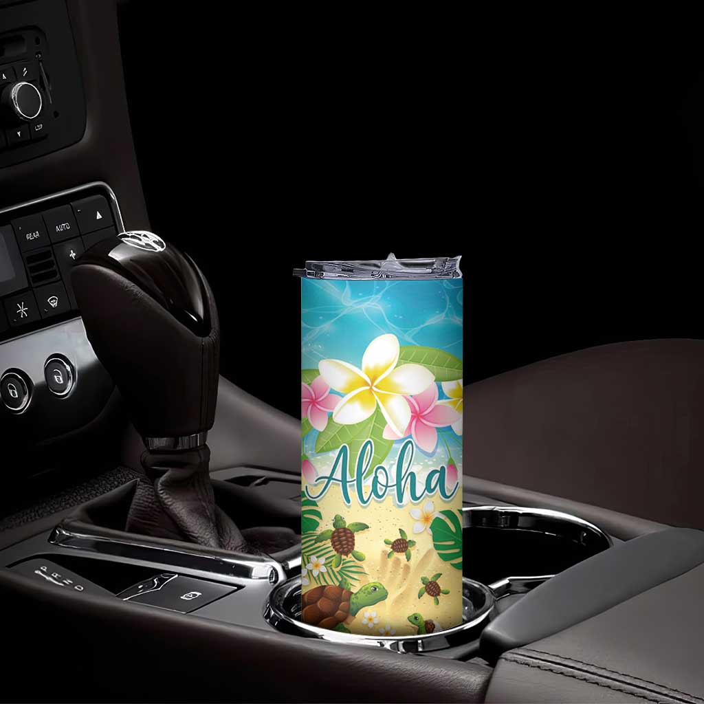 Hawaii Aloha Turtle Family on The Beach with Colorful Tropical Flowers Skinny Tumbler LT03 - Polynesian Pride