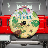 Aloha Turtle Family on The Beach Spare Tire Cover with Hawaiian Colorful Plumeria LT03 - Polynesian Pride
