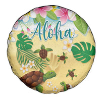 Aloha Turtle Family on The Beach Spare Tire Cover with Hawaiian Colorful Plumeria LT03 - Polynesian Pride