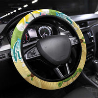 Aloha Turtle Family on The Beach Steering Wheel Cover with Hawaiian Colorful Plumeria LT03 Universal Fit Beige - Polynesian Pride