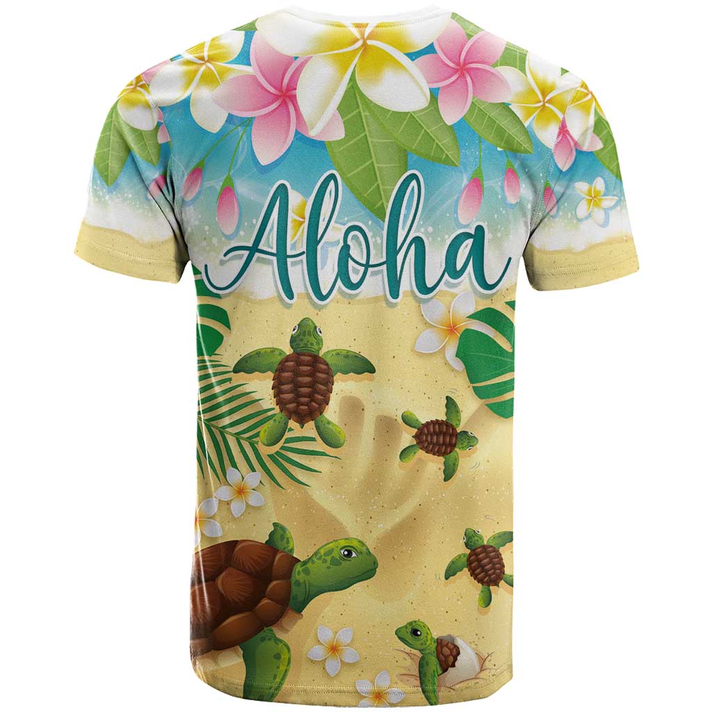 Aloha Turtle Family on The Beach T Shirt with Hawaiian Colorful Plumeria LT03 - Polynesian Pride
