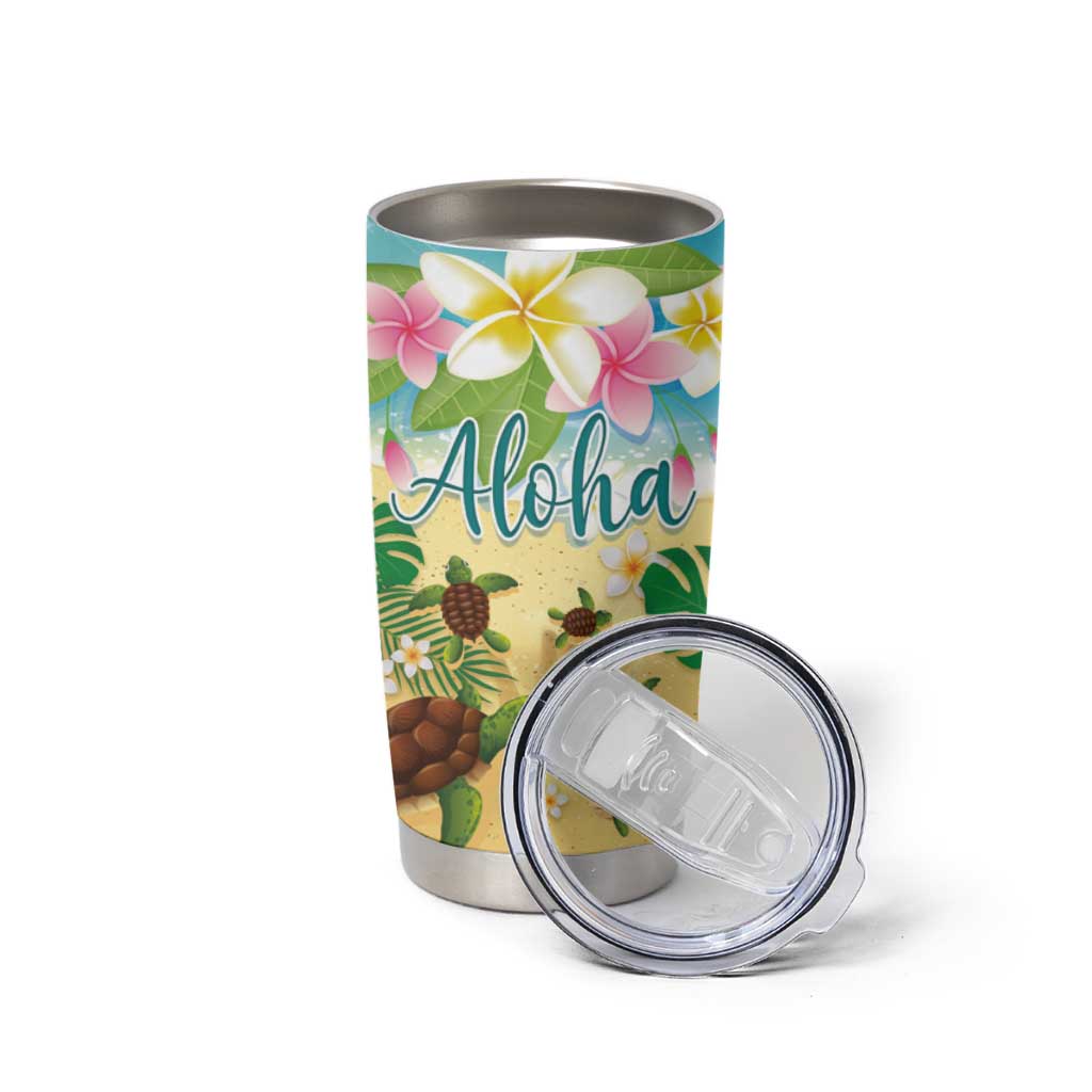 Hawaii Aloha Turtle Family on The Beach with Colorful Tropical Flowers Tumbler Cup LT03 - Polynesian Pride