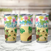 Hawaii Aloha Turtle Family on The Beach with Colorful Tropical Flowers Tumbler Cup LT03 - Polynesian Pride