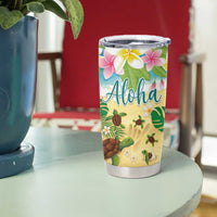 Hawaii Aloha Turtle Family on The Beach with Colorful Tropical Flowers Tumbler Cup LT03 - Polynesian Pride