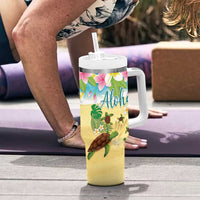 Hawaii Aloha Turtle Family on The Beach with Colorful Tropical Flowers Tumbler With Handle LT03 - Polynesian Pride
