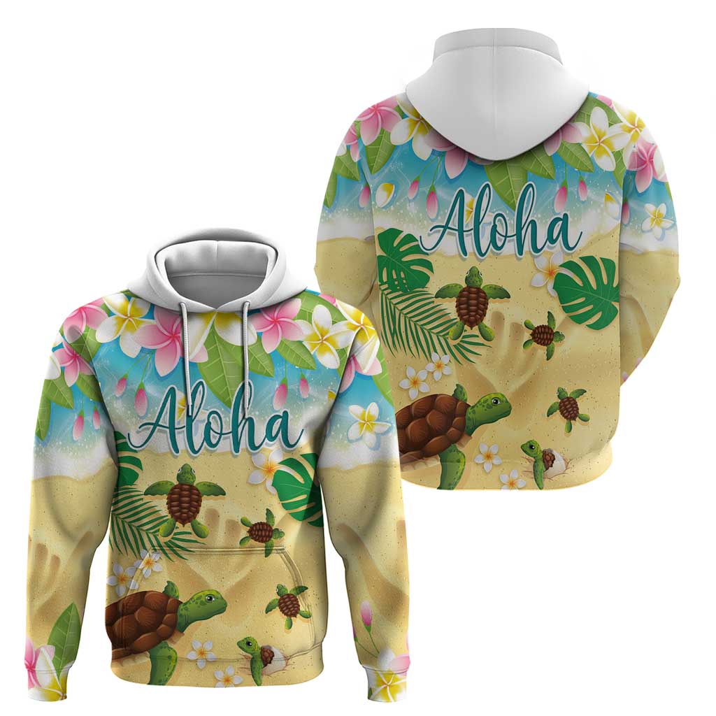 Aloha Turtle Family on The Beach Zip Hoodie with Hawaiian Colorful Plumeria LT03 - Polynesian Pride