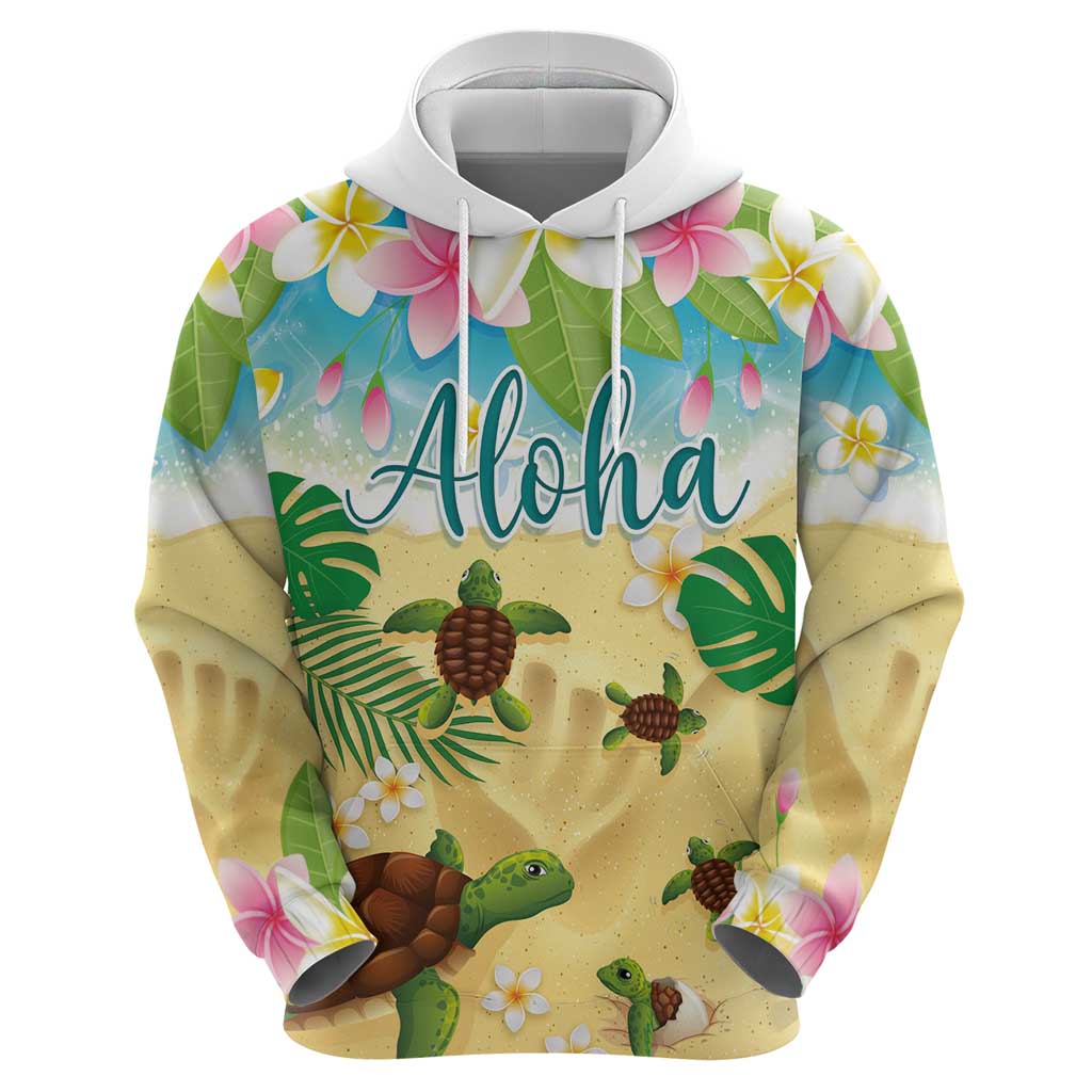 Aloha Turtle Family on The Beach Zip Hoodie with Hawaiian Colorful Plumeria LT03 - Polynesian Pride