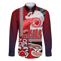 Maori Waitangi Family Matching Long Sleeve Bodycon Dress and Hawaiian Shirt Hei-tiki Koru with Tino Rangatiratanga Maori Flag LT03 Dad's Shirt - Long Sleeve Red - Polynesian Pride