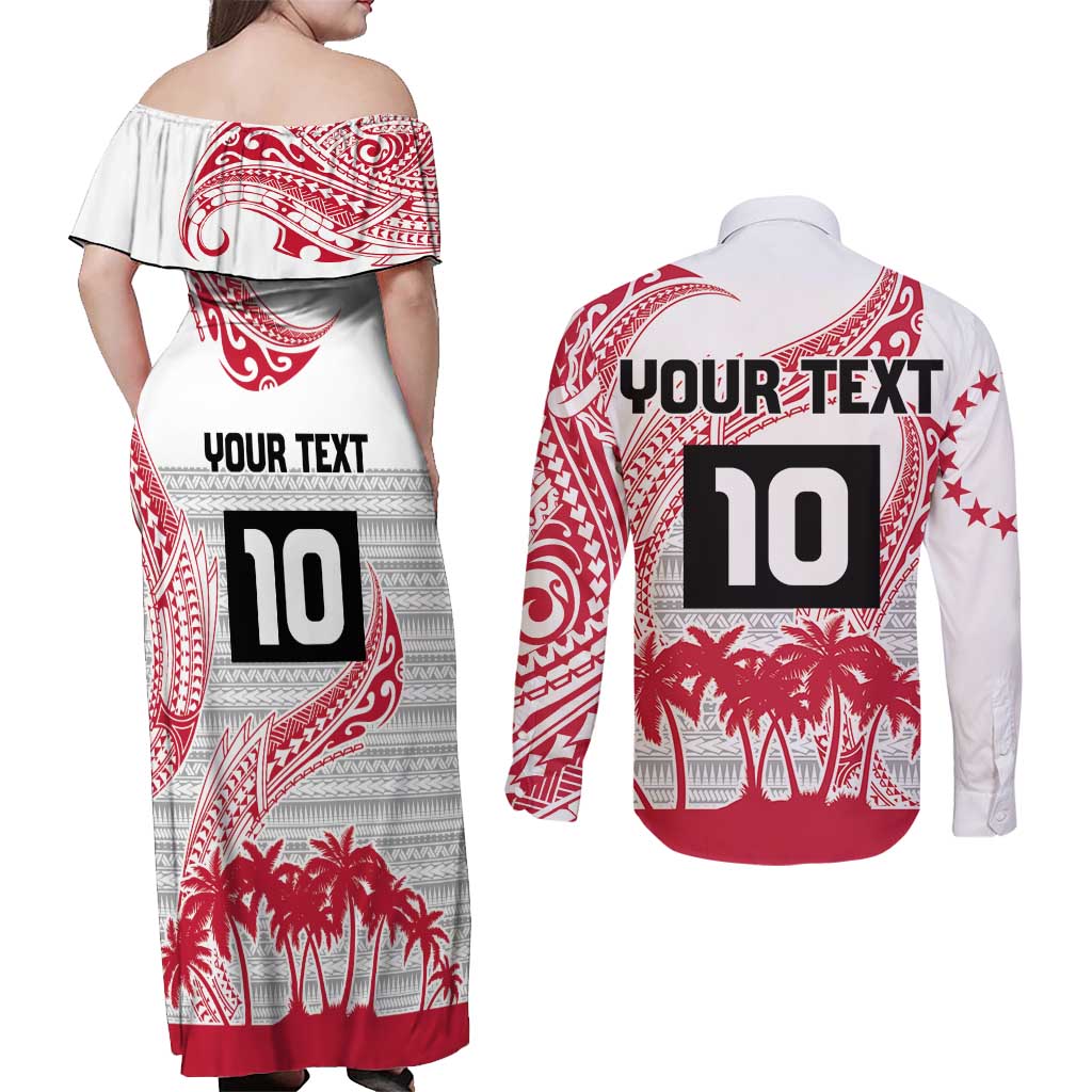 Cook Islands Marathon 2025-Pursuit in Paradise Couples Matching Off Shoulder Maxi Dress and Long Sleeve Button Shirt Red Color LT03 - Polynesian Pride
