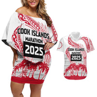 Cook Islands Marathon 2025-Pursuit in Paradise Couples Matching Off Shoulder Short Dress and Hawaiian Shirt Red Color LT03 Red - Polynesian Pride