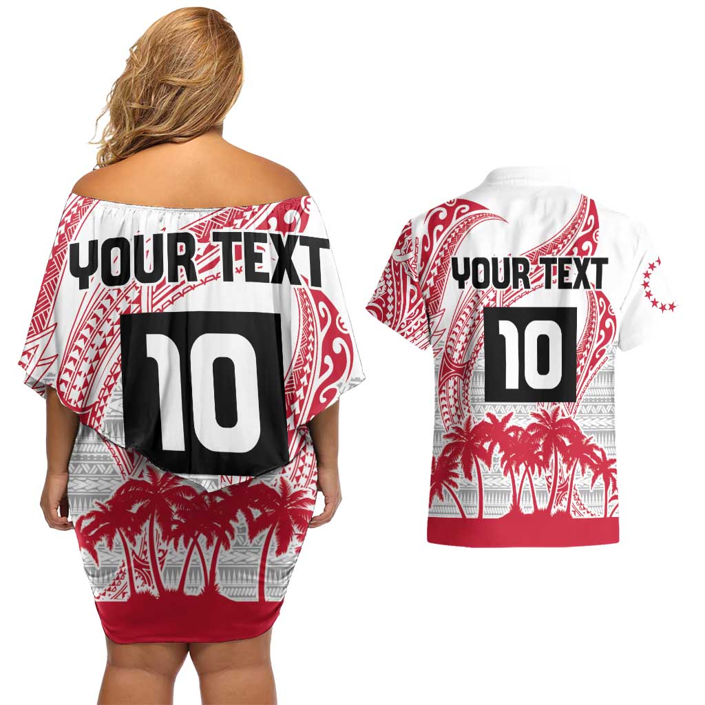 Cook Islands Marathon 2025-Pursuit in Paradise Couples Matching Off Shoulder Short Dress and Hawaiian Shirt Red Color LT03 - Polynesian Pride