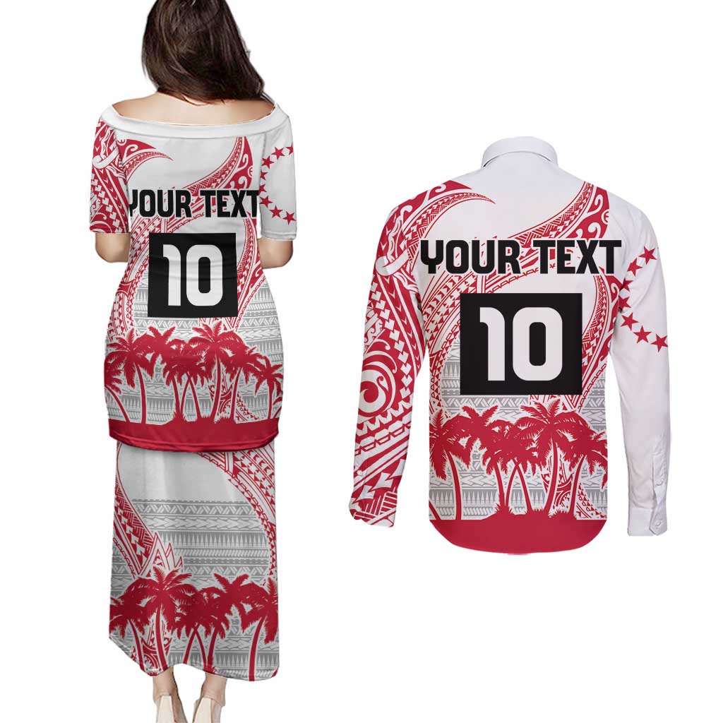 Cook Islands Marathon 2025-Pursuit in Paradise Couples Matching Puletasi and Long Sleeve Button Shirt Red Color LT03 - Polynesian Pride