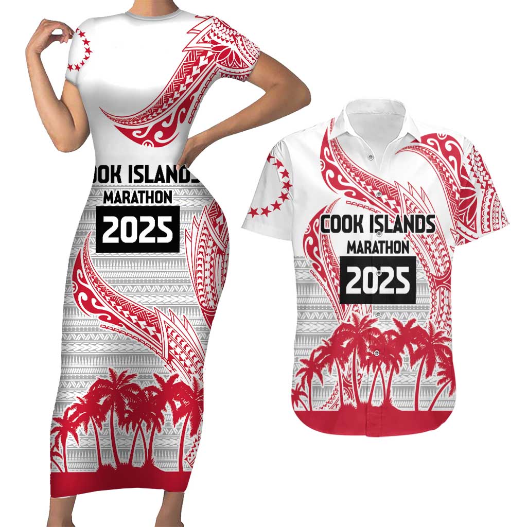 Cook Islands Marathon 2025-Pursuit in Paradise Couples Matching Short Sleeve Bodycon Dress and Hawaiian Shirt Red Color LT03 Red - Polynesian Pride