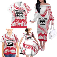 Cook Islands Marathon 2025-Pursuit in Paradise Family Matching Off The Shoulder Long Sleeve Dress and Hawaiian Shirt Red Color LT03 - Polynesian Pride