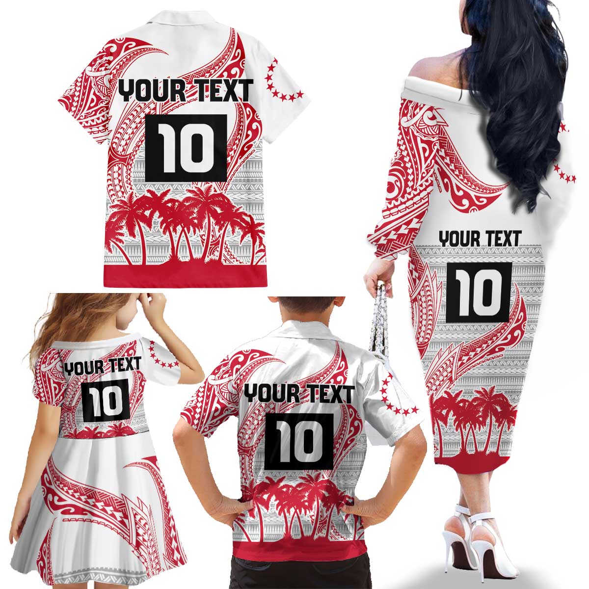 Cook Islands Marathon 2025-Pursuit in Paradise Family Matching Off The Shoulder Long Sleeve Dress and Hawaiian Shirt Red Color LT03 - Polynesian Pride