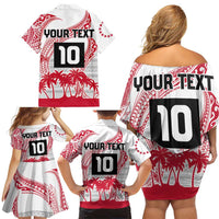 Cook Islands Marathon 2025-Pursuit in Paradise Family Matching Off Shoulder Short Dress and Hawaiian Shirt Red Color LT03 - Polynesian Pride