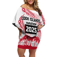 Cook Islands Marathon 2025-Pursuit in Paradise Family Matching Off Shoulder Short Dress and Hawaiian Shirt Red Color LT03 Mom's Dress Red - Polynesian Pride