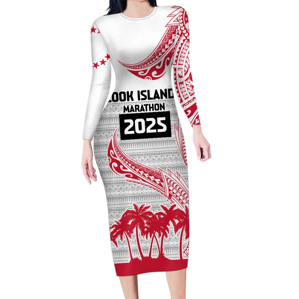 Cook Islands Marathon 2025-Pursuit in Paradise Long Sleeve Bodycon Dress Red Color LT03 Long Dress Red - Polynesian Pride