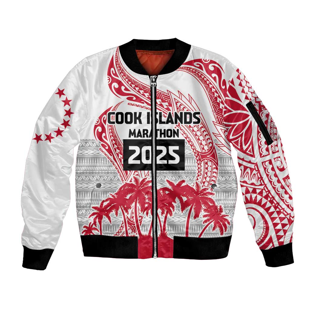 Cook Islands Marathon 2025-Pursuit in Paradise Sleeve Zip Bomber Jacket Red Color LT03 Unisex Red - Polynesian Pride