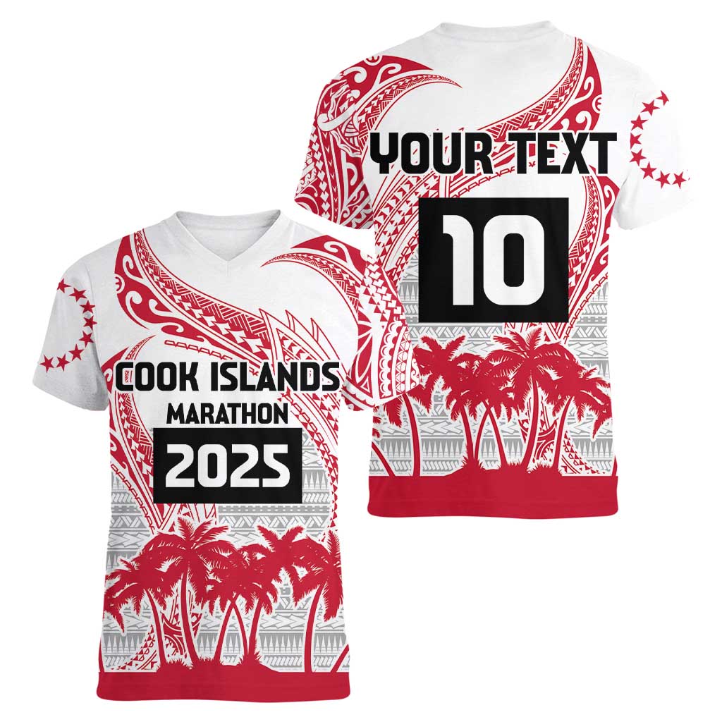 Cook Islands Marathon 2025-Pursuit in Paradise Women V-Neck T-Shirt Red Color LT03 - Polynesian Pride