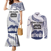 Cook Islands Marathon 2025-Pursuit in Paradise Couples Matching Mermaid Dress and Long Sleeve Button Shirt Blue Color LT03 Blue - Polynesian Pride
