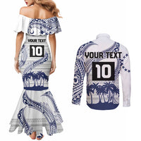 Cook Islands Marathon 2025-Pursuit in Paradise Couples Matching Mermaid Dress and Long Sleeve Button Shirt Blue Color LT03 - Polynesian Pride