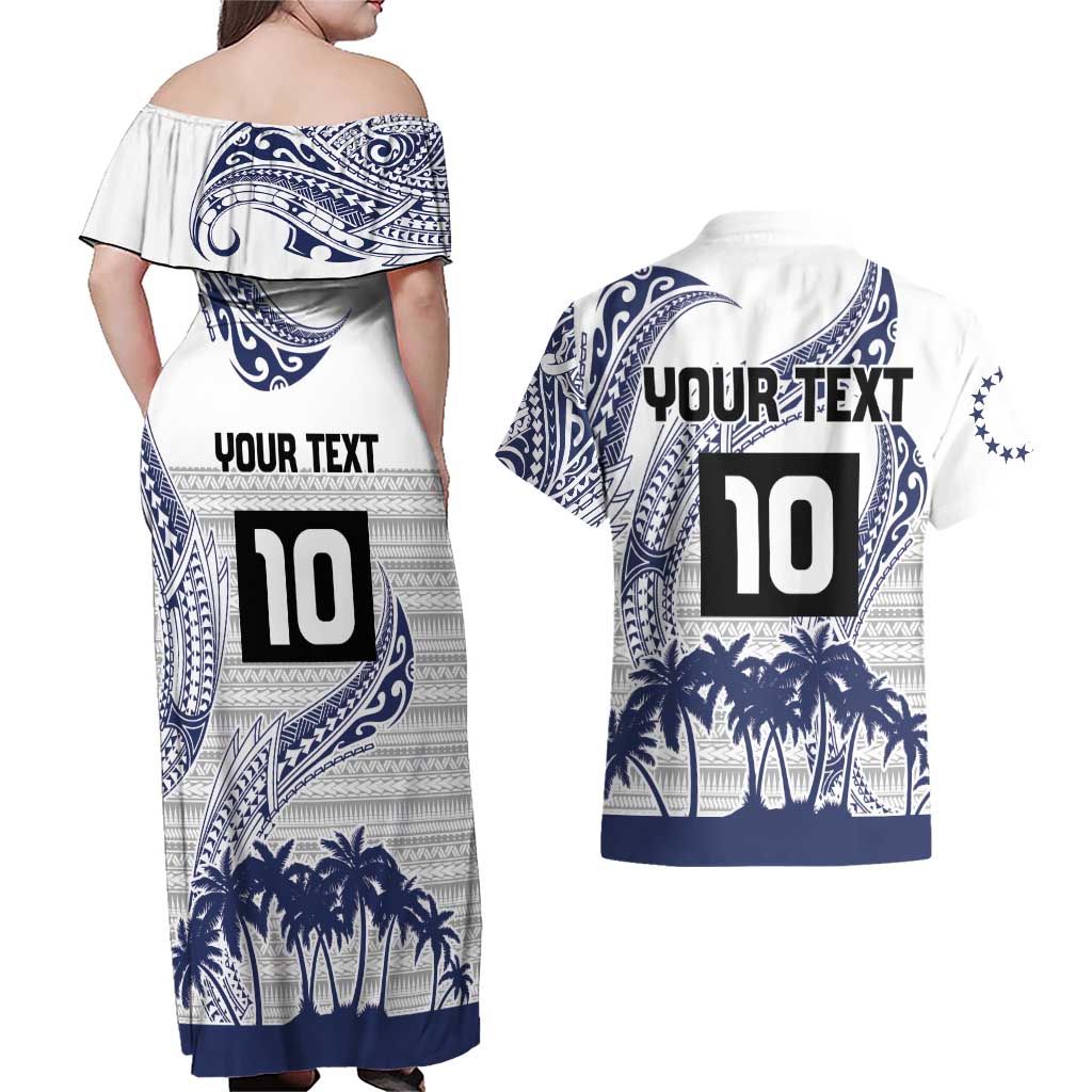 Cook Islands Marathon 2025-Pursuit in Paradise Couples Matching Off Shoulder Maxi Dress and Hawaiian Shirt Blue Color LT03 - Polynesian Pride