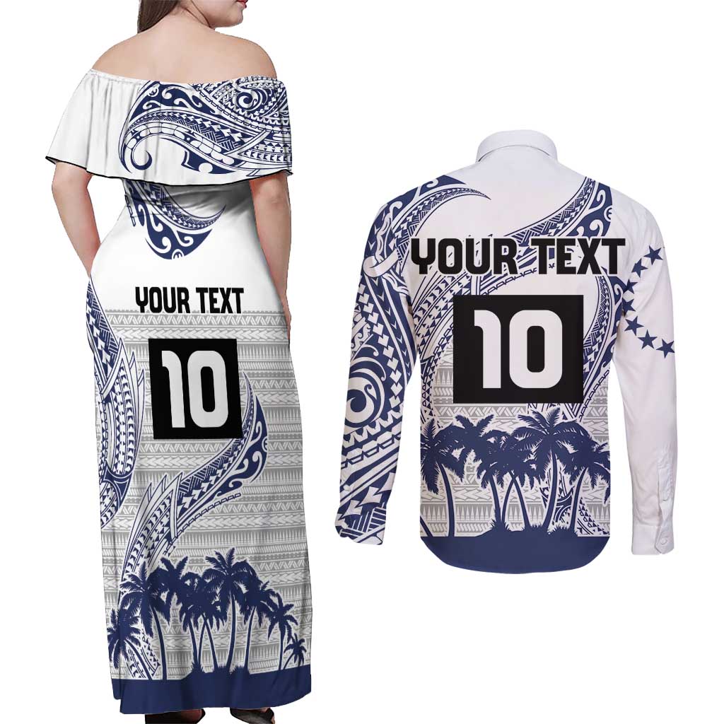 Cook Islands Marathon 2025-Pursuit in Paradise Couples Matching Off Shoulder Maxi Dress and Long Sleeve Button Shirt Blue Color LT03 - Polynesian Pride
